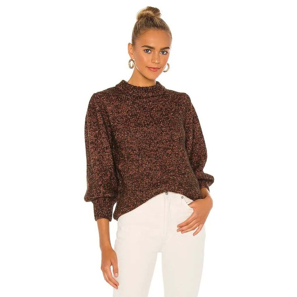 Anine Bing Rosalind Sweater Brown Alpaca Wool Silk Balloon Sleeve Quiet Luxury L